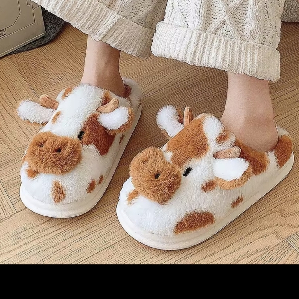 Cute Cow Plush Slippers View 3